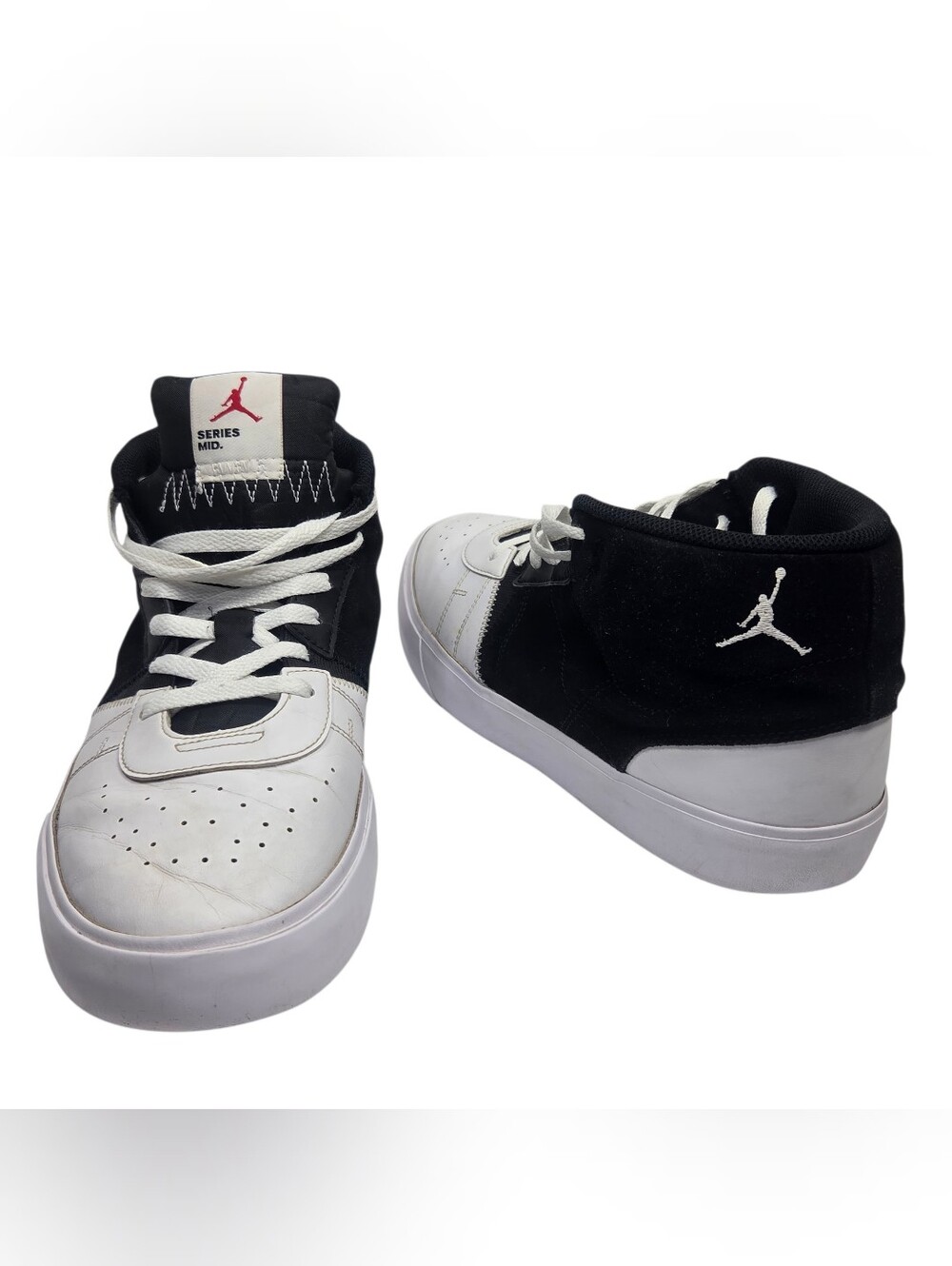 Jordan Mid-Top Sneakers in Black, White and Red Accent. Size 13